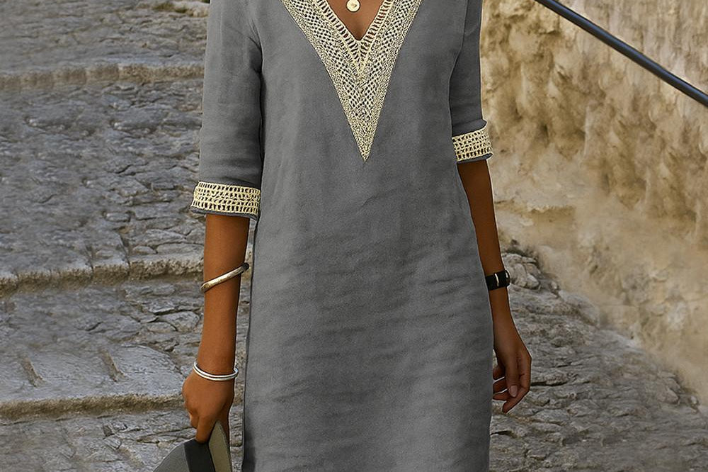 Grey cotton linen midi dress