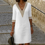 White cotton linen midi dress