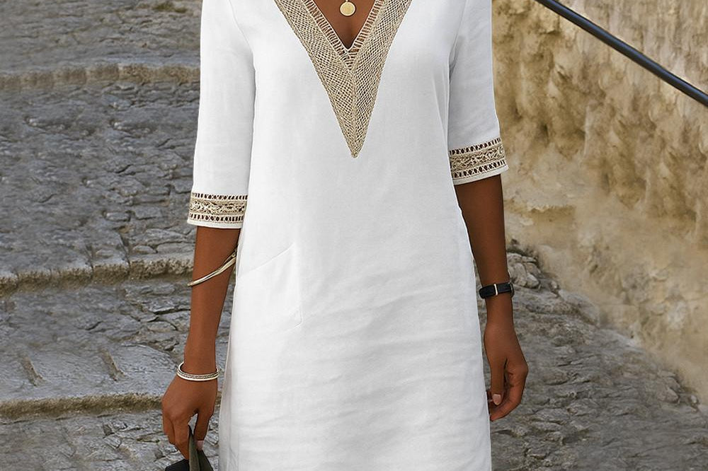 White cotton linen midi dress