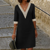 Black cotton linen midi dress