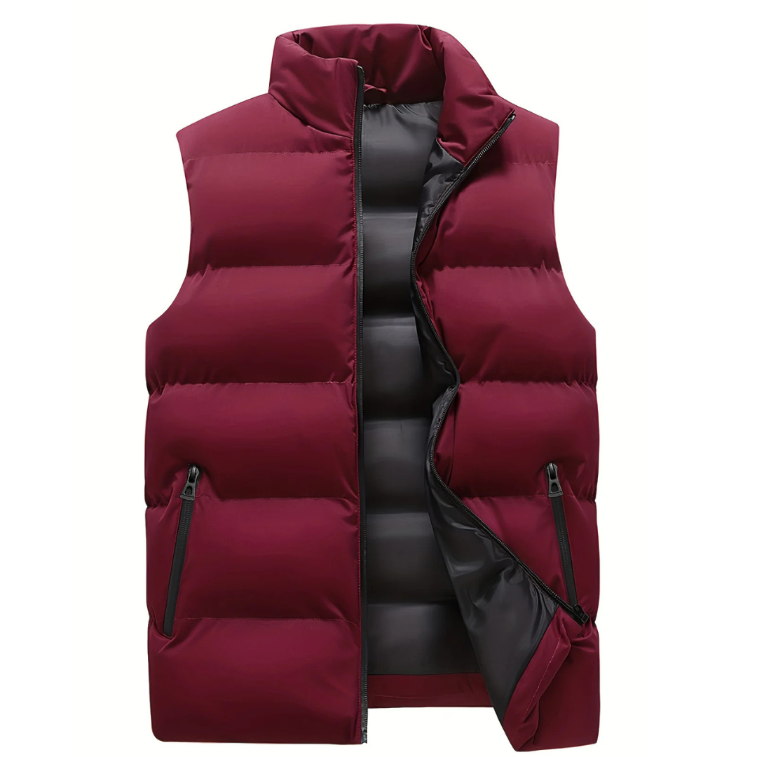 Roderick - Men's Lightweight Padded Gilet with Stand Collar - Red