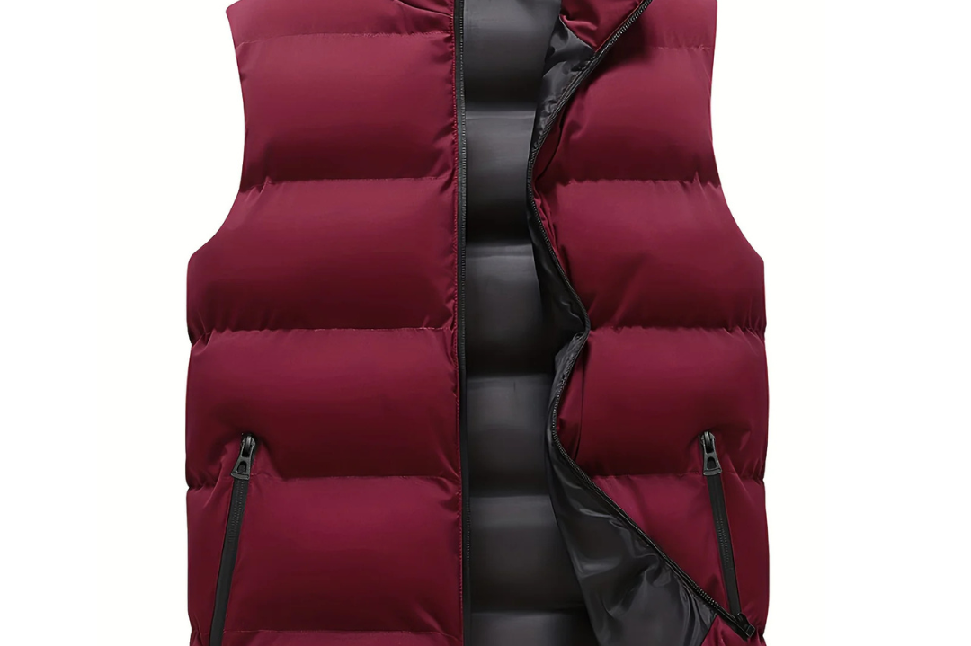 Roderick - Men's Lightweight Padded Gilet with Stand Collar - Red