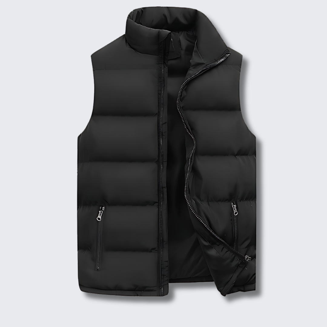 Roderick - Men's Lightweight Padded Gilet with Stand Collar - Black