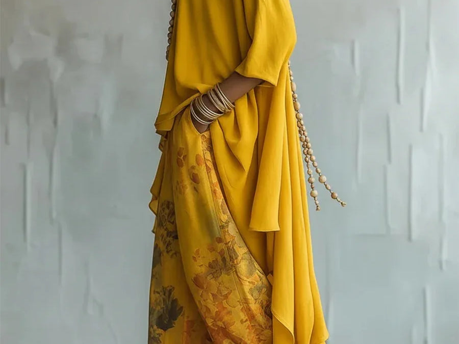 Roisin - Women's Printed Asymmetric Top and Wide-Leg Pants Set