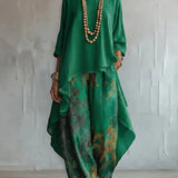 Roisin - Women's Printed Asymmetric Top and Wide-Leg Pants Set - Green