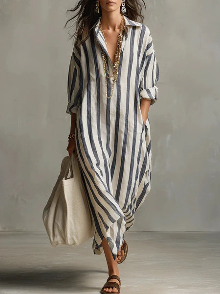 striped shirt dresses for women Striped Maxi Shirt Dress for Women