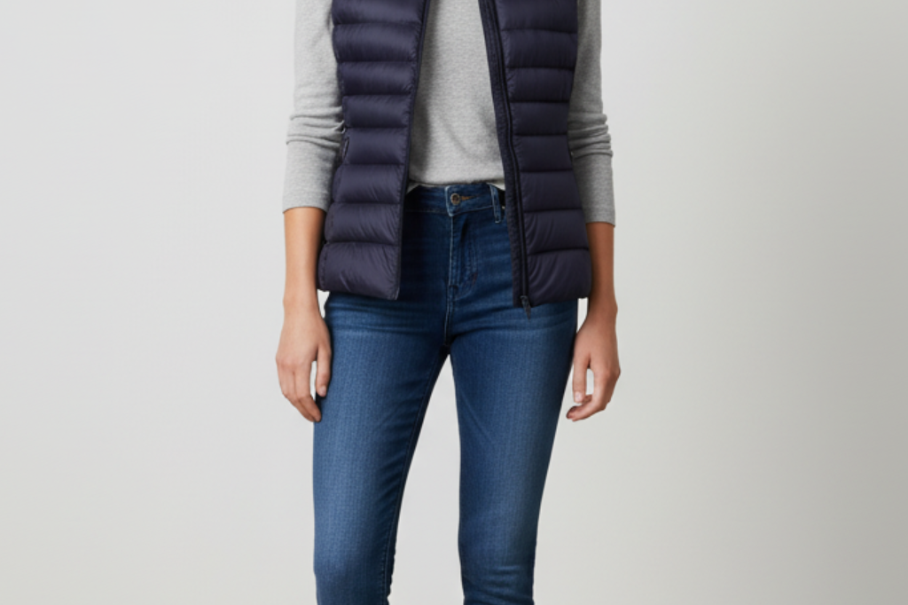 Rowenna - Women's Lightweight Quilted Puffer Gilet with Collar - Navy Blue