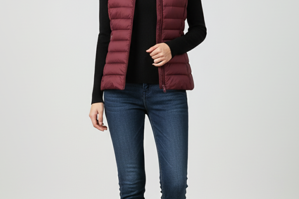 Rowenna - Women's Lightweight Quilted Puffer Gilet with Collar - Wine Red