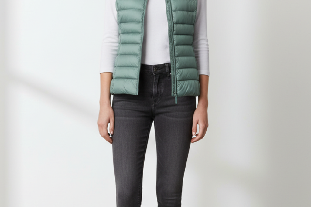 Rowenna - Women's Lightweight Quilted Puffer Gilet with Collar - Light Green