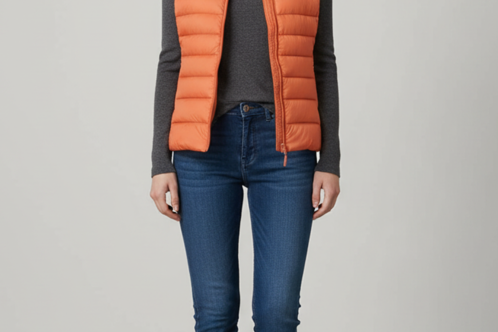 Rowenna - Women's Lightweight Quilted Puffer Gilet with Collar - Orange