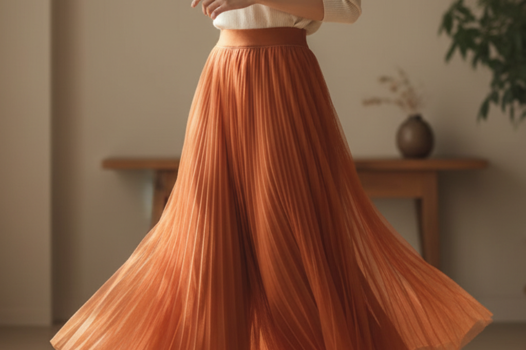 Rozalie - Women's High-Waisted Pleated Midi Skirt