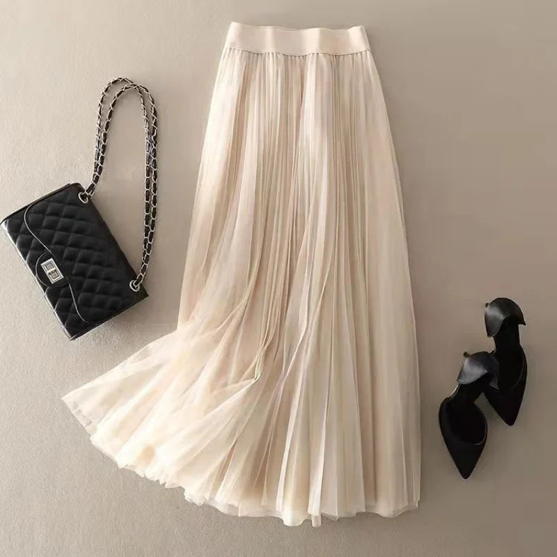 Rozalie - Women's High-Waisted Pleated Midi Skirt - White
