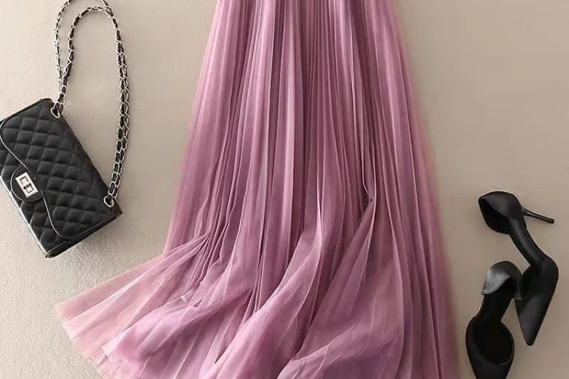 Rozalie - Women's High-Waisted Pleated Midi Skirt - Pink