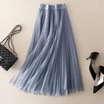 Rozalie - Women's High-Waisted Pleated Midi Skirt - Blue