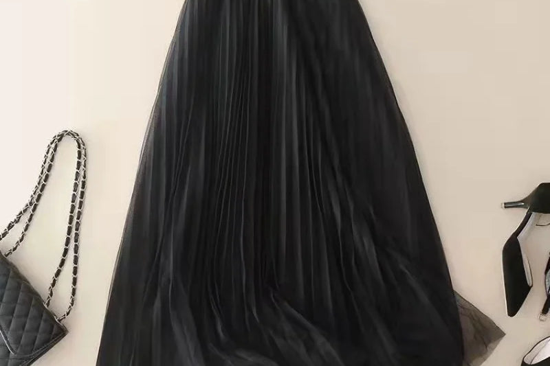 Rozalie - Women's High-Waisted Pleated Midi Skirt - Black