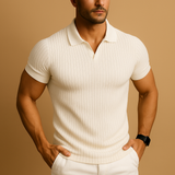 Russell - Men's Ribbed Knit Polo Shirt with Slim Fit - White