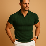 Russell - Men's Ribbed Knit Polo Shirt with Slim Fit - Green