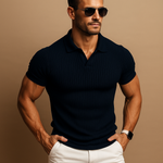 Russell - Men's Ribbed Knit Polo Shirt with Slim Fit - Black