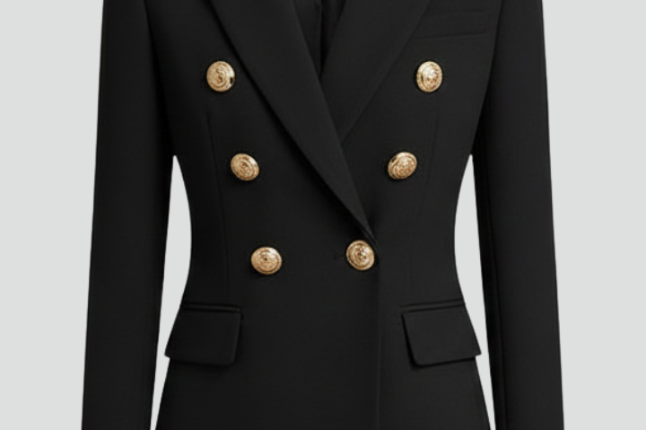 Saffi - Women's Double-Breasted Blazer with Gold-Tone Buttons