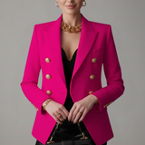 Saffi - Women's Double-Breasted Blazer with Gold-Tone Buttons - Pink