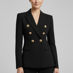 Saffi - Women's Double-Breasted Blazer with Gold-Tone Buttons