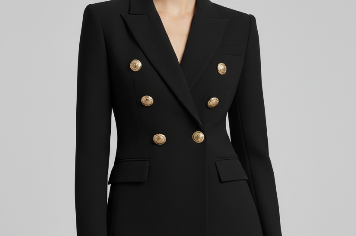 Saffi - Women's Double-Breasted Blazer with Gold-Tone Buttons