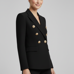 Saffi - Women's Double-Breasted Blazer with Gold-Tone Buttons