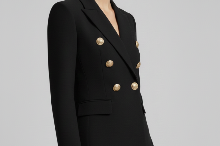 Saffi - Women's Double-Breasted Blazer with Gold-Tone Buttons