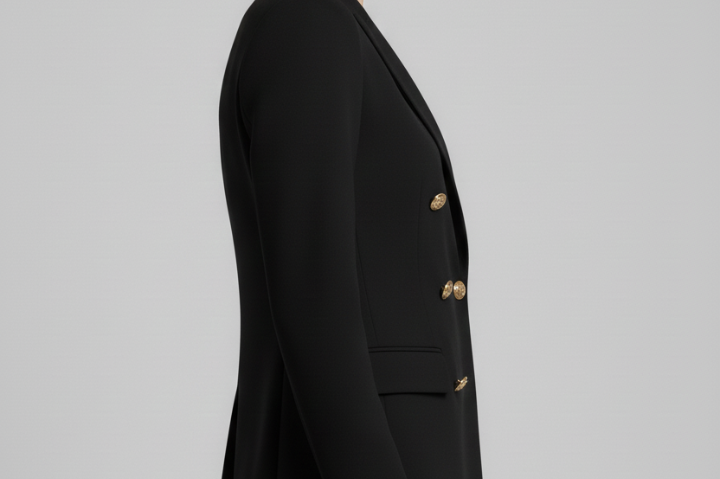 Saffi - Women's Double-Breasted Blazer with Gold-Tone Buttons