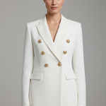 Saffi - Women's Double-Breasted Blazer with Gold-Tone Buttons - White
