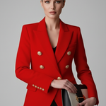 Saffi - Women's Double-Breasted Blazer with Gold-Tone Buttons - Red