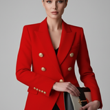 Saffi - Women's Double-Breasted Blazer with Gold-Tone Buttons - Red