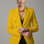 Saffi - Women's Double-Breasted Blazer with Gold-Tone Buttons - Yellow