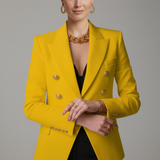 Saffi - Women's Double-Breasted Blazer with Gold-Tone Buttons - Yellow