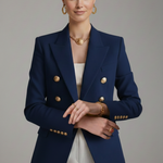 Saffi - Women's Double-Breasted Blazer with Gold-Tone Buttons - Black