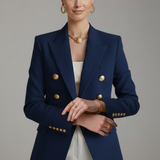 Saffi - Women's Double-Breasted Blazer with Gold-Tone Buttons - Black