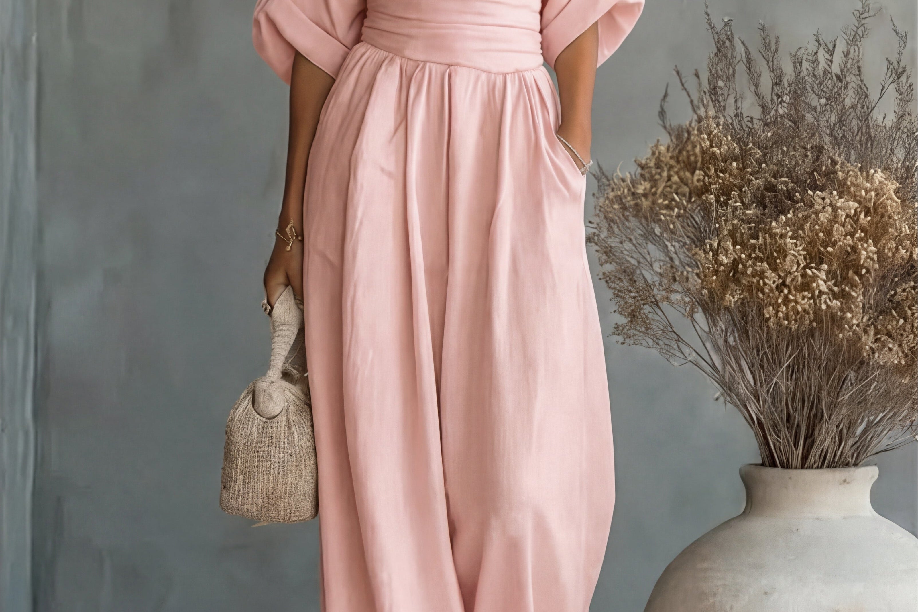 Saffron - Women's Wrap Neckline Wide-Leg Jumpsuit - Pink