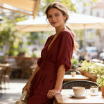 Saffron - Women's Wrap Neckline Wide-Leg Jumpsuit