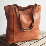 Sanne - Women's Leather Tote Bag with Front Pocket - Brown