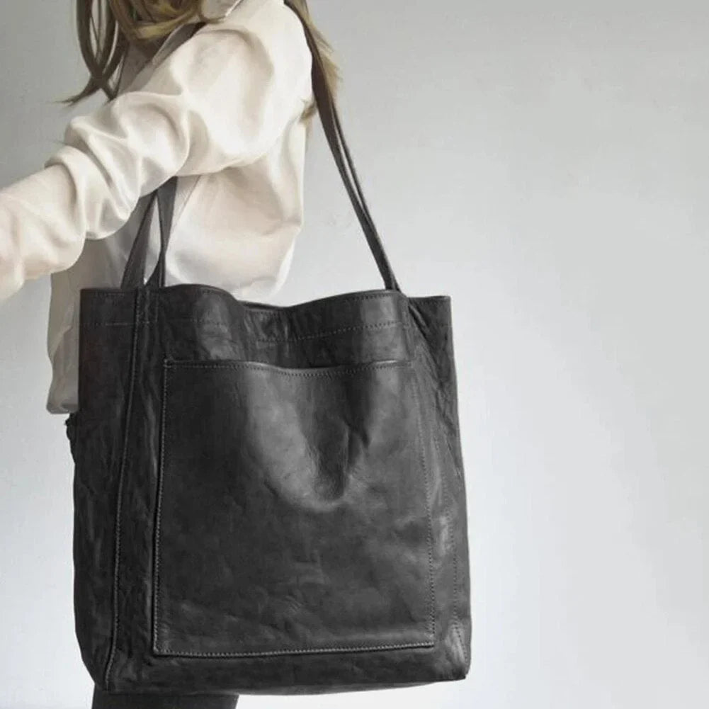Sanne - Women's Leather Tote Bag with Front Pocket