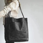 Sanne - Women's Leather Tote Bag with Front Pocket