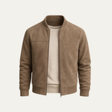 Scott - Men's Suede-Look Bomber Jacket with Ribbed Trims - Brown