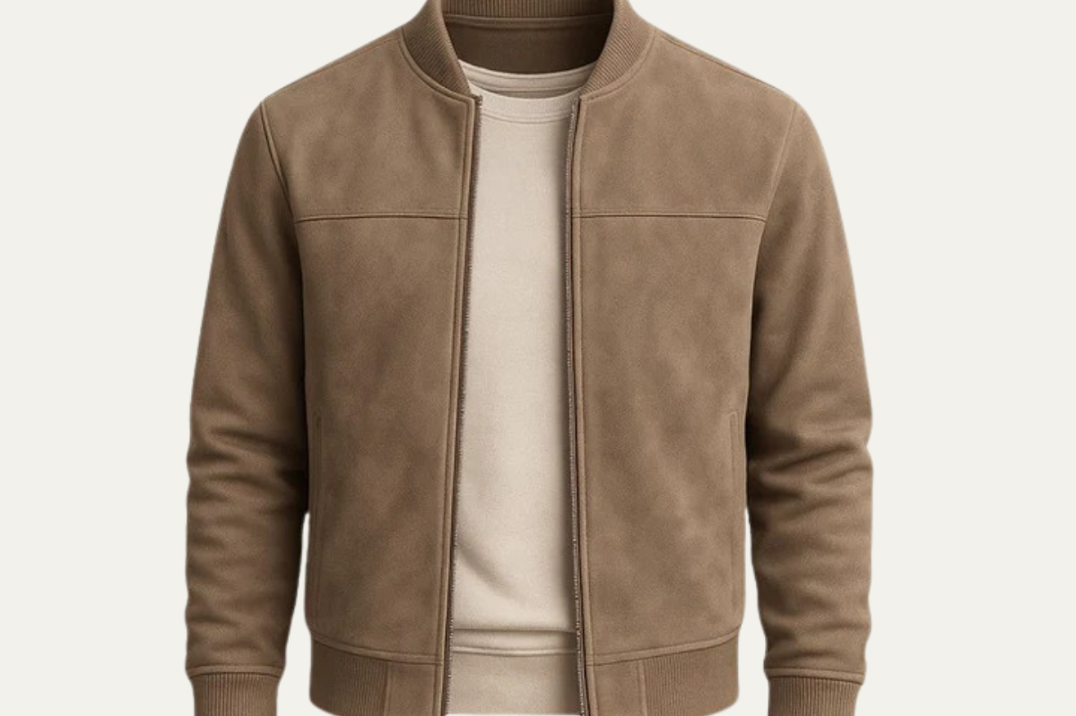 Scott - Men's Suede-Look Bomber Jacket with Ribbed Trims - Brown