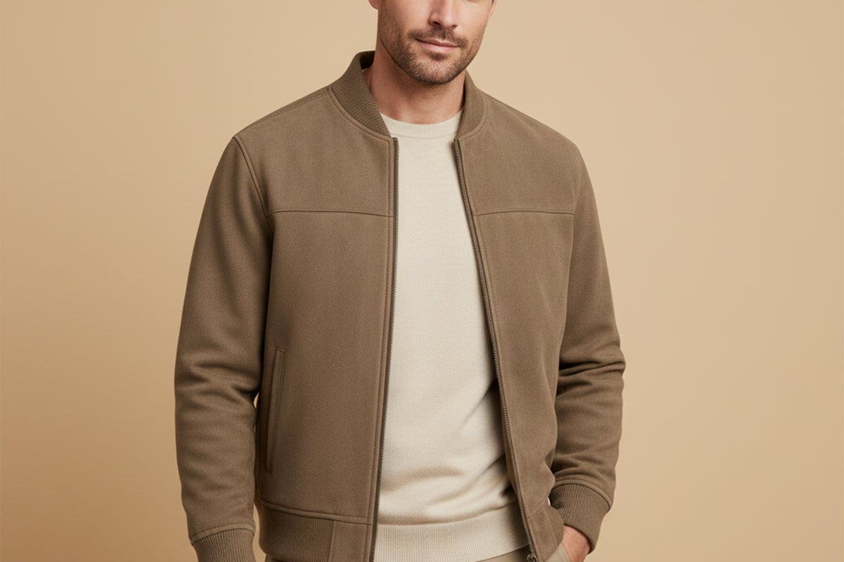 Scott - Men's Suede-Look Bomber Jacket with Ribbed Trims