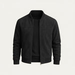 Scott - Men's Suede-Look Bomber Jacket with Ribbed Trims - Black