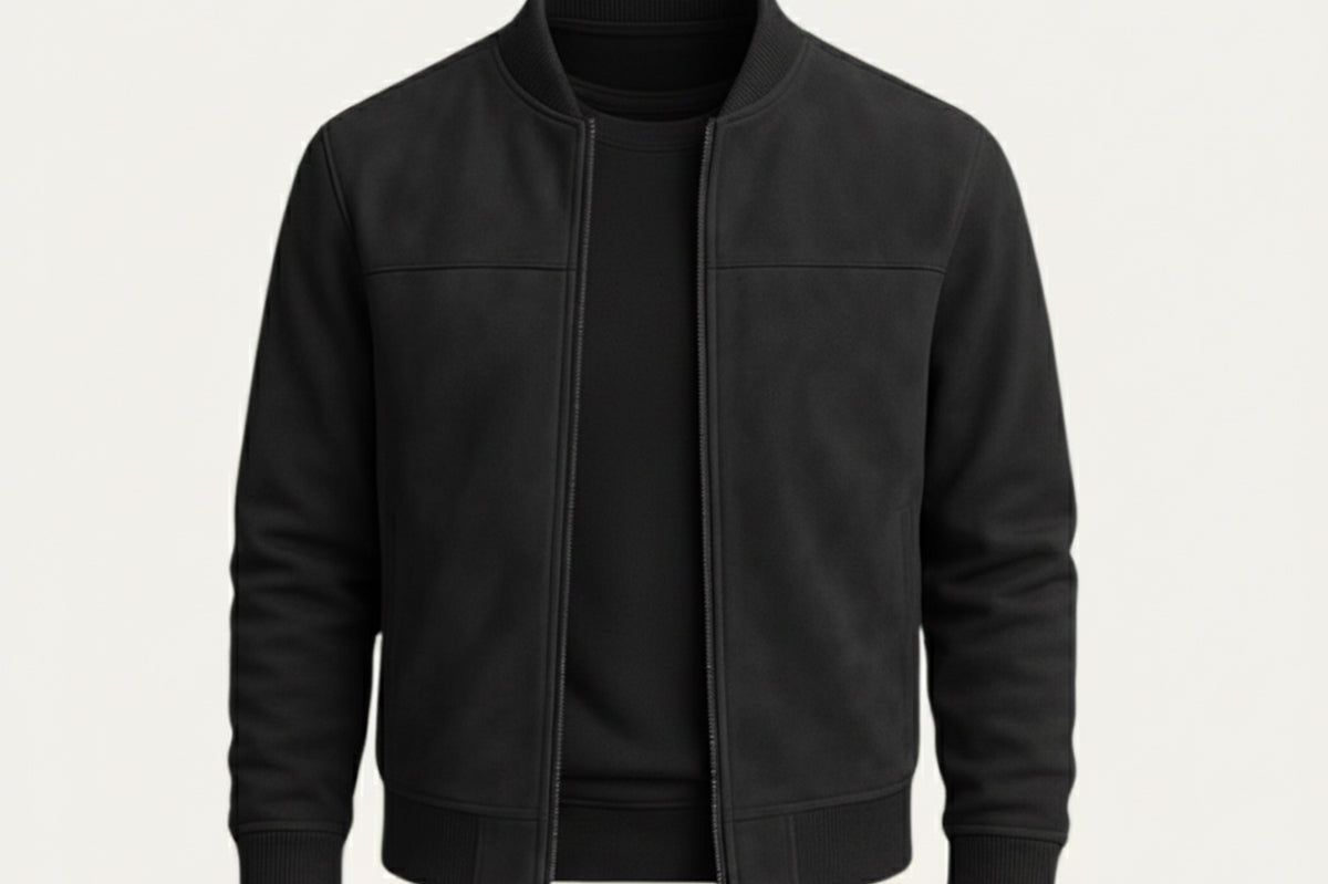 Scott - Men's Suede-Look Bomber Jacket with Ribbed Trims - Black