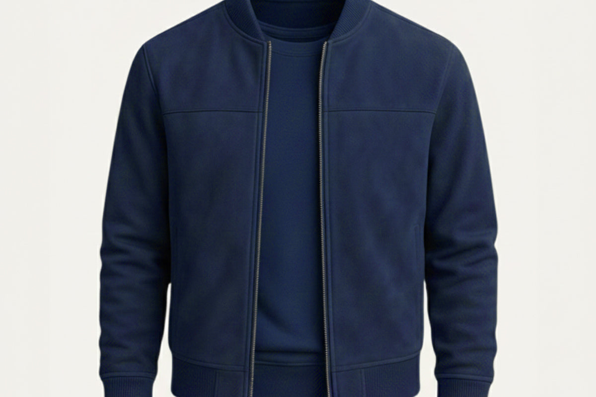 Scott - Men's Suede-Look Bomber Jacket with Ribbed Trims - Blue