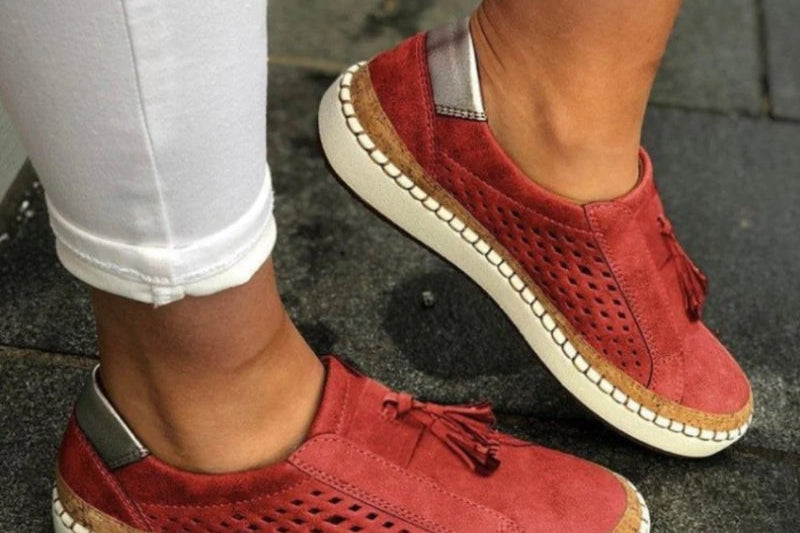 Selby - Women's Cushioned Knit Slip-On Shoes with Grip Sole - Red
