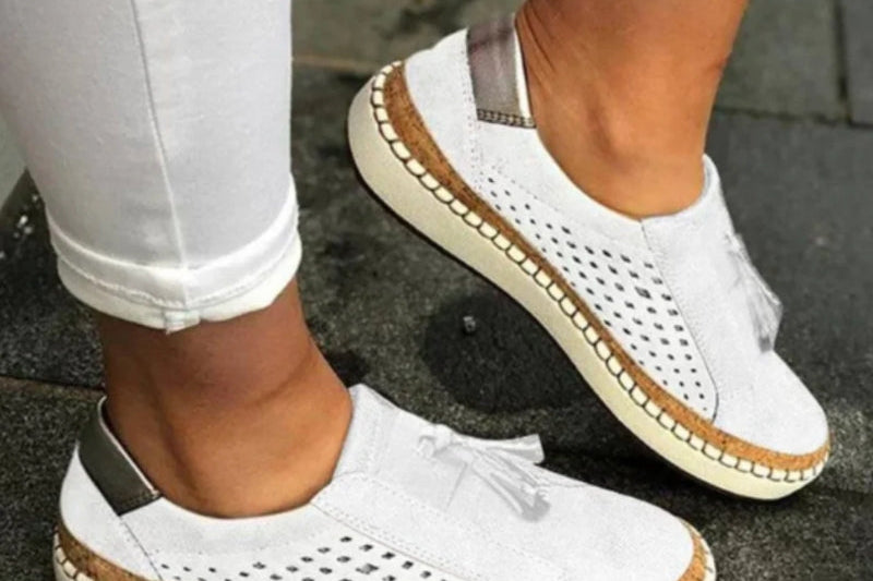 Selby - Women's Cushioned Knit Slip-On Shoes with Grip Sole - White