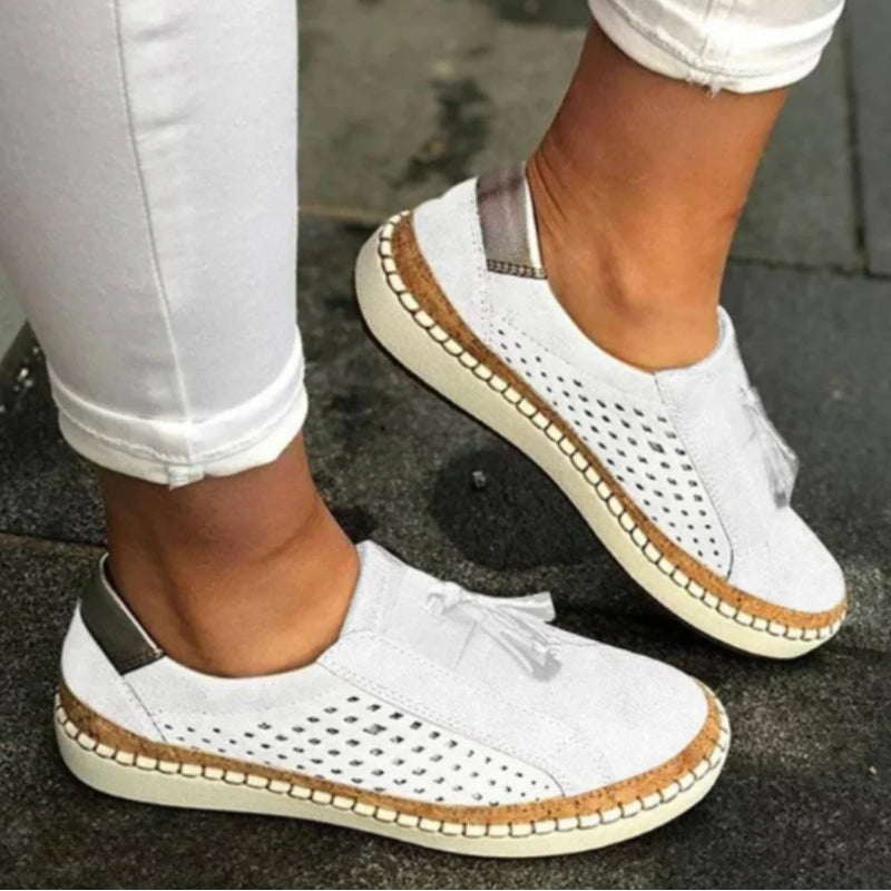 Selby - Women's Cushioned Knit Slip-On Shoes with Grip Sole - White